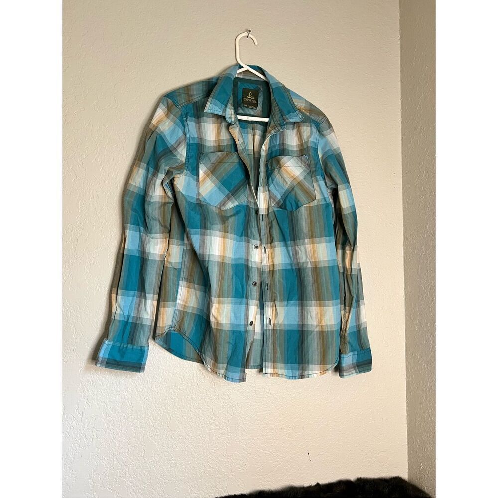 PrAna button up plaid camp shirt Sz S hiking granola